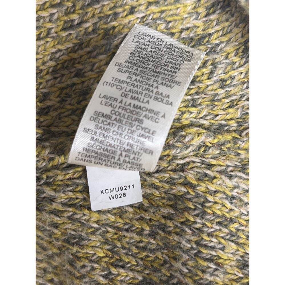 DKNY Green/Yellow/Metallic Cable-knit 2 Button Cardigan - Size Large - Flower - Picture 7 of 8